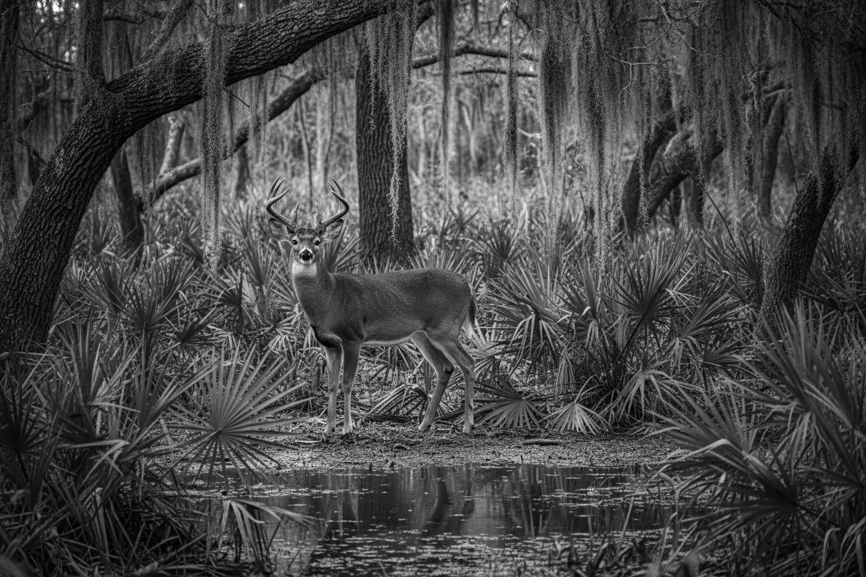 a white tail deer in florida black and white color